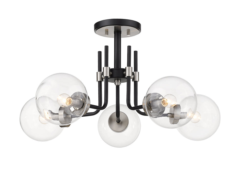 Z-Lite 477-5SF-MB-BN Parsons Five Light Semi Flush Mount, Matte Black / Brushed Nickel Main Image.jpg
