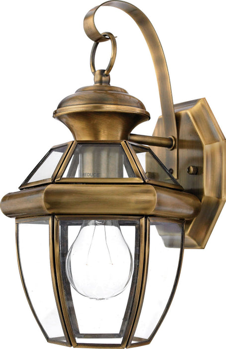 Quoizel NY8315A Newbury One Light Outdoor Wall Lantern, Antique Brass Main Image.jpg