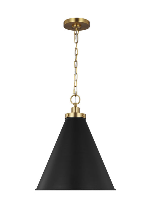 Visual Comfort Studio CP1271MBKBBS Wellfleet One Light Pendant, Midnight Black and Burnished Brass Main Image.jpg