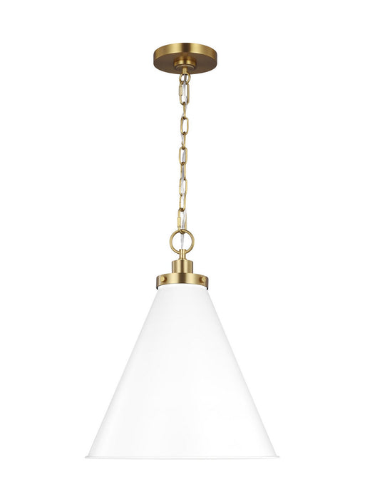 Visual Comfort Studio CP1271MWTBBS Wellfleet One Light Pendant, Matte White and Burnished Brass Main Image.jpg