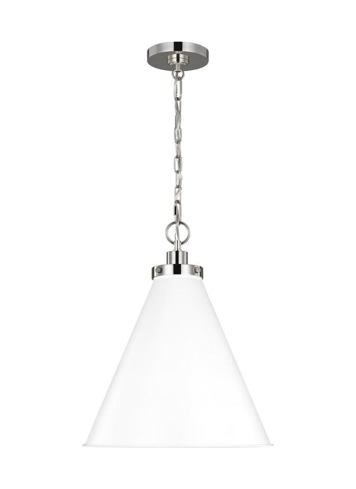 Visual Comfort Studio CP1271MWTPN Wellfleet One Light Pendant, Matte White and Polished Nickel Main Image.jpg