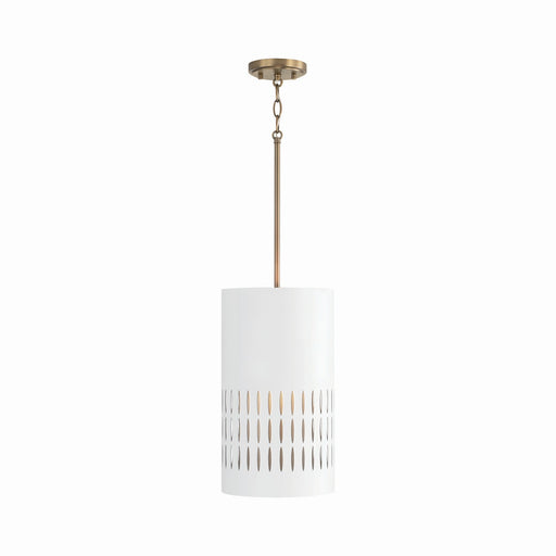Capital Lighting 350212AW Dash One Light Pendant, Aged Brass and White Main Image.jpg