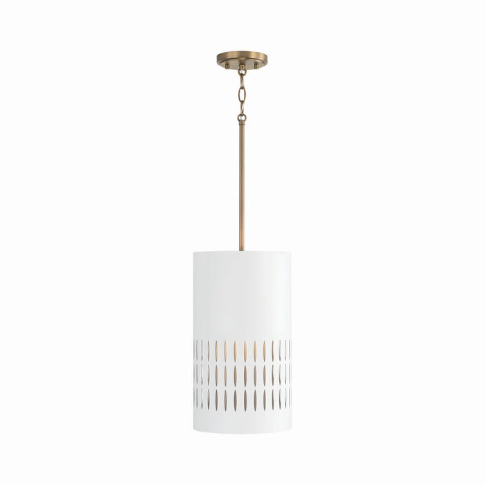 Capital Lighting 350212AW Dash One Light Pendant, Aged Brass and White Main Image.jpg
