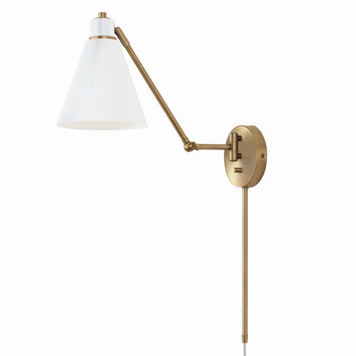 Capital Lighting 650111AW Bradley One Light Wall Sconce, Aged Brass and White Main Image.jpg