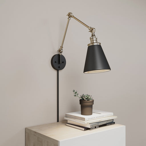 Millennium 10001-MB/VB Evonne One Light Swing Arm Wall Sconce, Matte Black/Vintage Brass Main Image.jpg