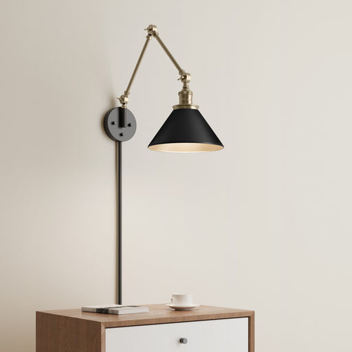 Millennium 11001-MB/VB Edward One Light Swing Arm Wall Sconce, Matte Black/Vintage Brass Main Image.jpg