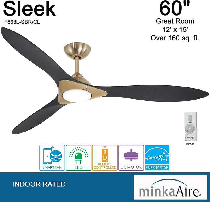Minka-Aire F868L-SBR/CL Sleek - 3-Blade 60" LED Smart Ceiling Fan, Soft Brass with Coal Blades Alternate Image 3.jpg