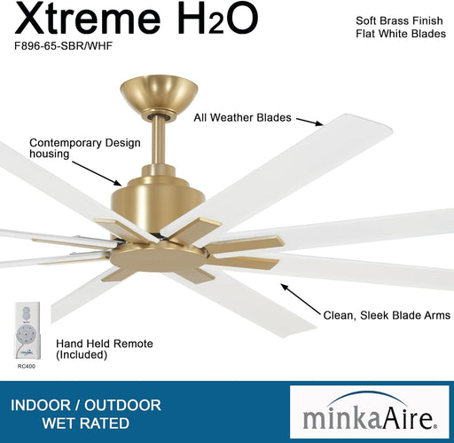 Minka-Aire F896-65-SBR/WHF Xtreme H2O 65" Ceiling Fan, Soft Brass and Flat White Alternate Image.jpg